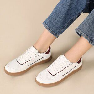 Lulus Callam White And Red Color Block Lace-up Sneakers - Size 10